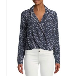 Veronica Beard Worth Pajama Blue Black White Floral Silk Top Blouse Size 0